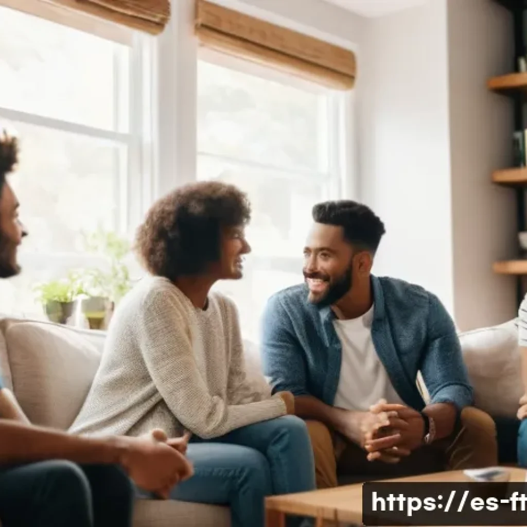 자아 한계 확장을 위한 다양한 피드백 수집 방법 - A warm, intimate scene of a diverse group of close friends and family members sitting in a cozy livi...
