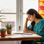 Home 19 자아 한계 확장을 위한 세부 목표 설정 방법 - A vibrant and inspiring home office scene in a modern Mexican apartment, featuring a young Hispanic ...